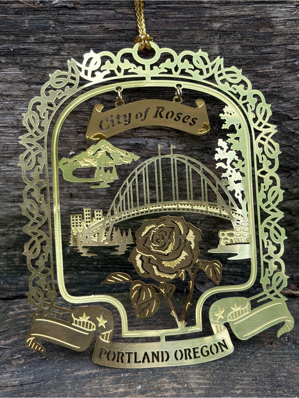 Nations Treasures 24k Gold Plated Brass City of Roses Portland, OR Ornament